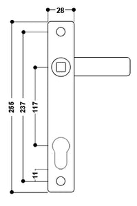 Door Handle 18 for 117mm Centres Sprung L/L