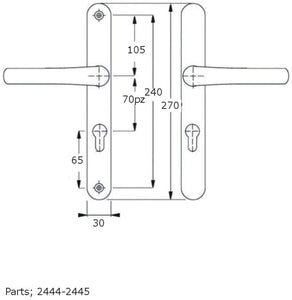 Door Handle 21 for 70mm pz 240mm screw centre Sprung L/L