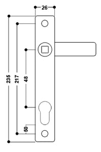 Door Handle 4 for 48mm Centres Sprung L/L