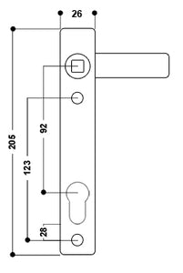 Door Handle 1 for 92mm Centres Sprung L/L